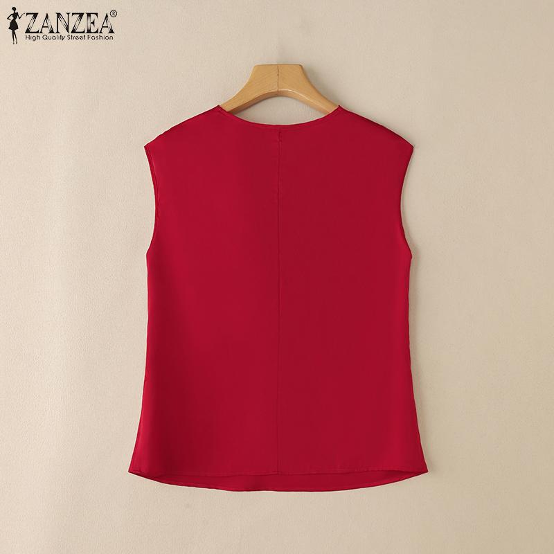 ZANZEA Womens Casual Swing Collar Solid Color Short Sleeve Blouse