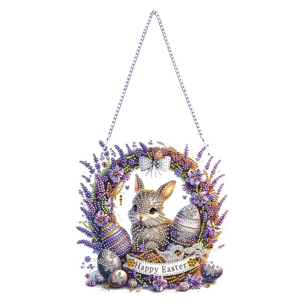 Osterhase Diamant Painting Hängender Anhänger Doppelseitiger Druck Strassstein Diamant Kunst Fensteranhänger für Fensterdekoration