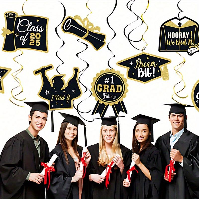 12 buc Aur, Negru Anul Absolvirii 2025 Ornamente Spirale pentru Petrecerea de Absolvire Decor Plafon Negru Auriu Accesorii Cabina Foto Petrecere de Absolvire Petrecere