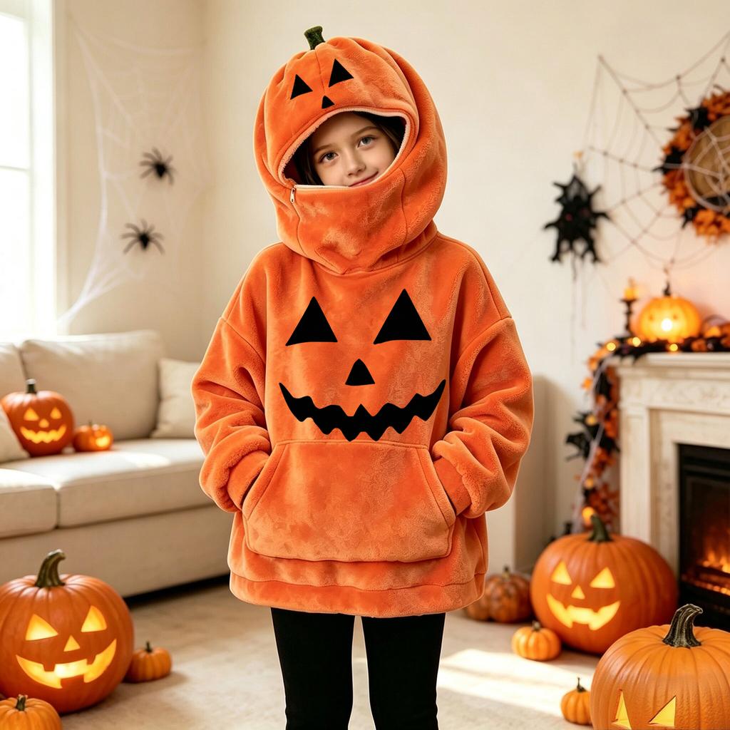 Unisex Bluza z Kapturem na Halloween z Nadrukiem Dyni dla Chłopców i Dziewczynek
