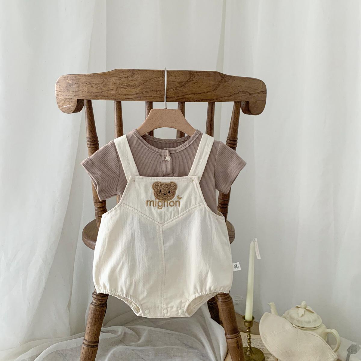 

2024 Новый детский комбинезон с медвежонком: Стильный однотонный комбинезон с коротким рукавом для мальчиков и девочек 73 cm