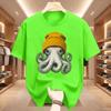 Cute Octopus Beanie T Shirt Ocean Animal Tshirt Vintage Octopus Tees Casual Round Neck Printed Cotton Short Sleeve Tshirts Tops