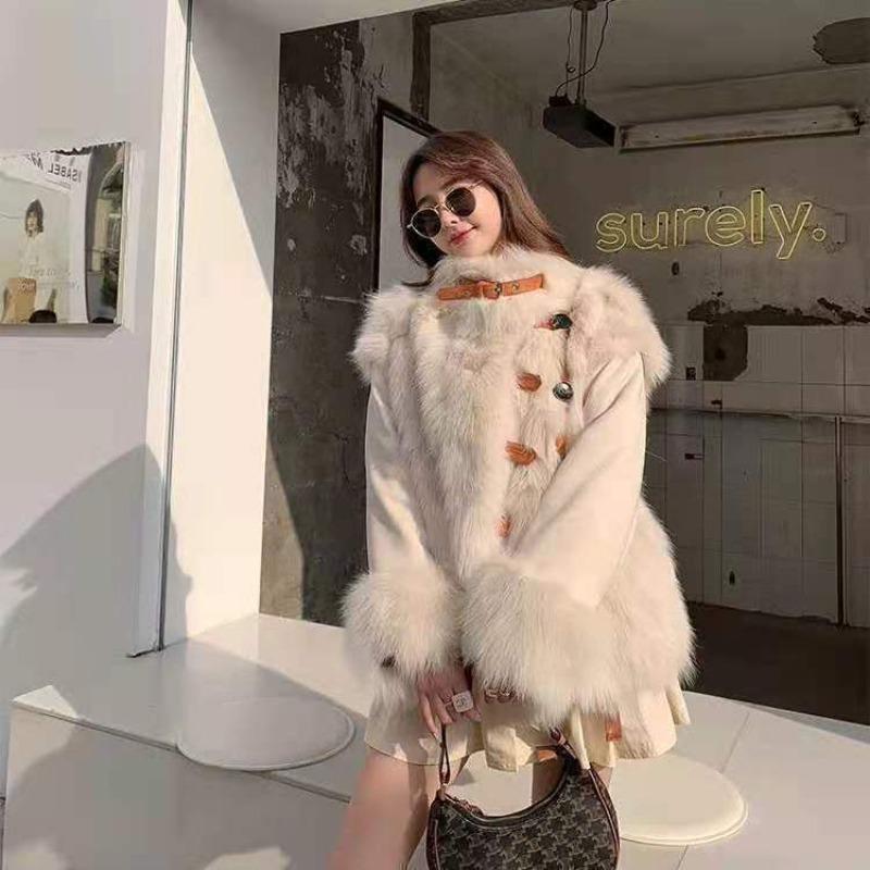 

Autumn and winter new imitation fox fur coat women s medium and long wear fur on both sides, light and fashionable XL 150-85kg
