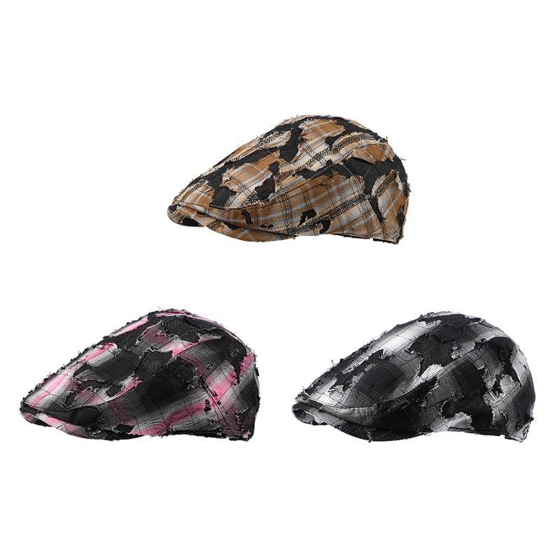 Retro Old Hole Forward Hat Women's Fashion Plaid Beret Reverse Wear Versatile Face Ducktongue Painter Hat