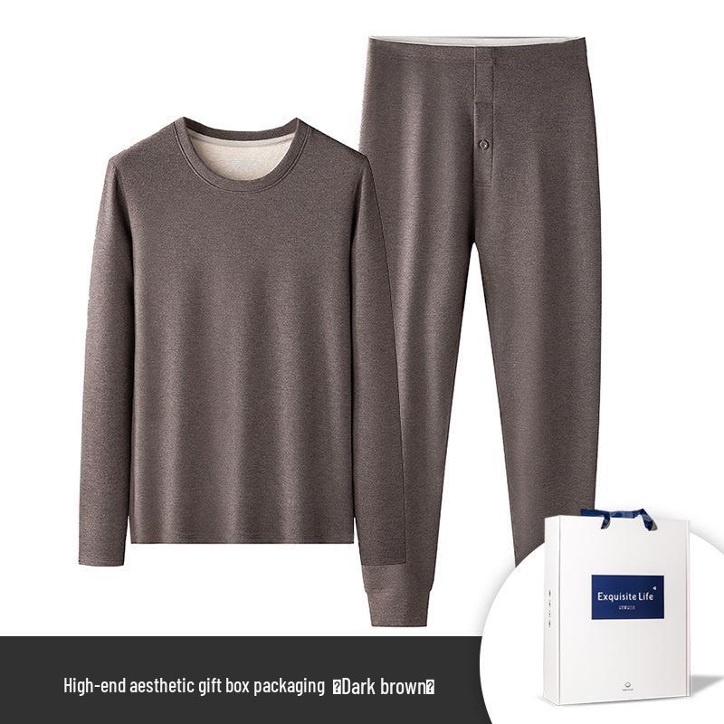 2025 Men's Extra Thick Mulberry Silk & Wool Fleece-Lined Warm Underwear Set for Autumn/Winter