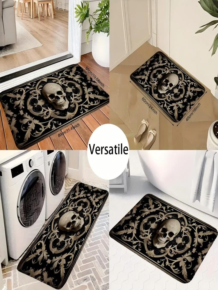 1/2 Pcs Skull Head Door Mat Comfortable Soft Warm Noise Reduction Kitchen Carpet Bathroom Toilet Floor Mat Home Decor