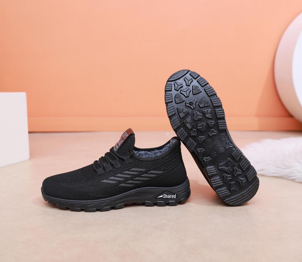 Men's Winter Cotton Shoes with Woven and Velvet Design, Slip-On Sports Casual Boots