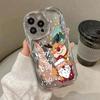 Cute Merry Christmas Pattern Mirror Shockproof Phone Case For iPhone 15 Pro Max 14 13 Pro 12 11 Wave Frame Lens Protection Glossy Plating Soft Cover