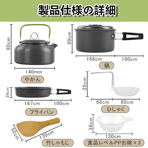 JetWave Camping Cookware Set, 9-Piece Set, Aluminum, Lightweight, Compact Storage, 2-3 Person Capacity, Outdoor Cooking Equipment, Hiking, BBQ, Emerge