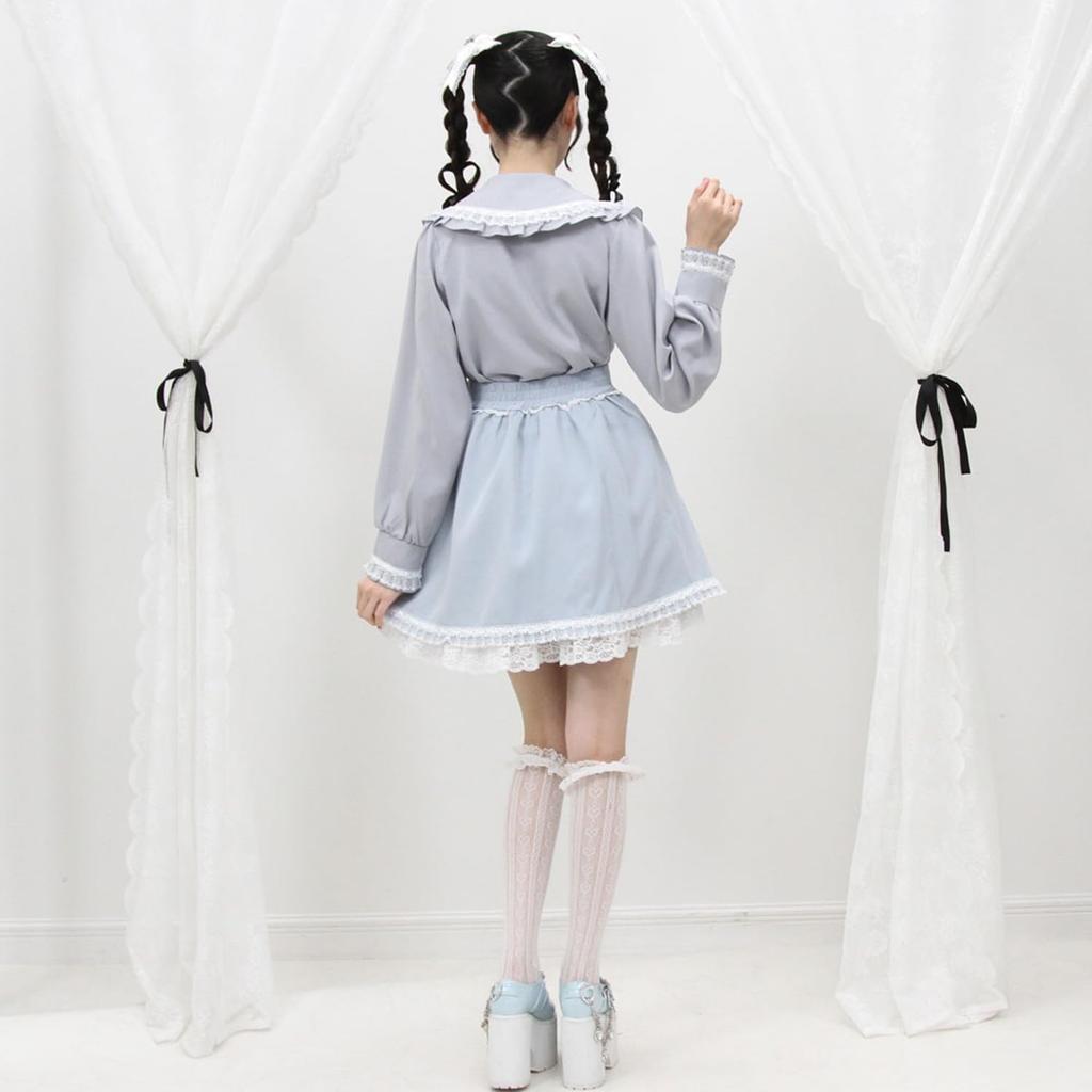 Yumetenbow Ribbon Embroidered Gathered Skirt 535201 Pink X White