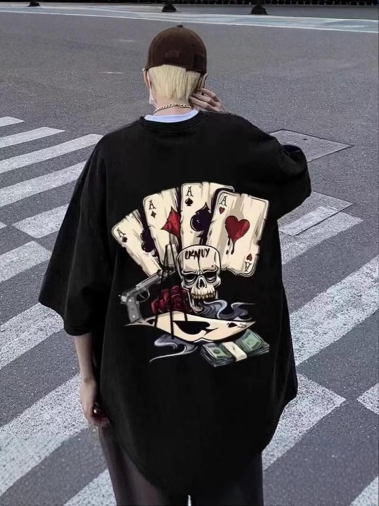 Men's Short Sleeve Printed T-Shirt - Summer Trendy European American Hip Hop Style, Round Neck Base Layer Top