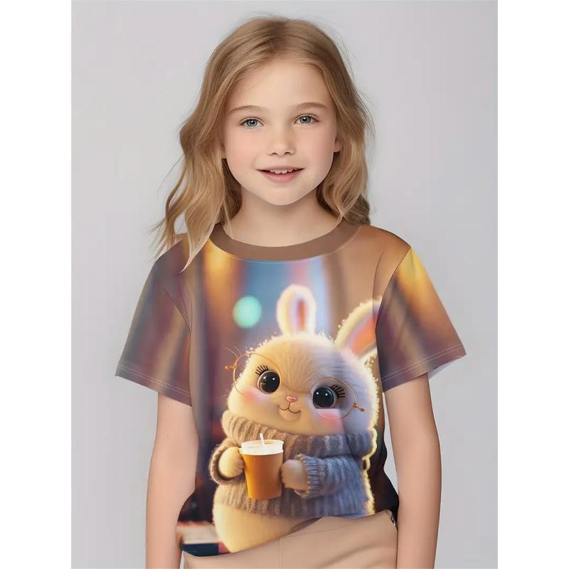 

2025 Одежда для девочек Модные повседневные футболки с 3D-принтом Милые индивидуальные повседневные футболки для девочек Летняя футболка с короткими рукавами 160CM