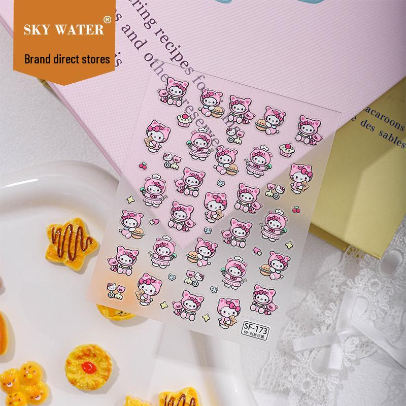 Милые 3D тисненые наклейки для ногтей Hello Kitty Sky Burger Hello Kitty