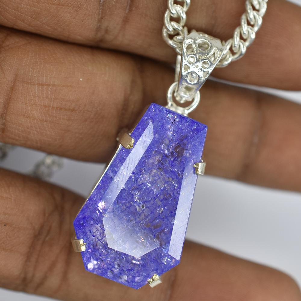 Natural Purple Tanzanite CERTIFIED 41.10 Ct Sterling Silver Fancy Gems Pendant MY.PD-169-NS