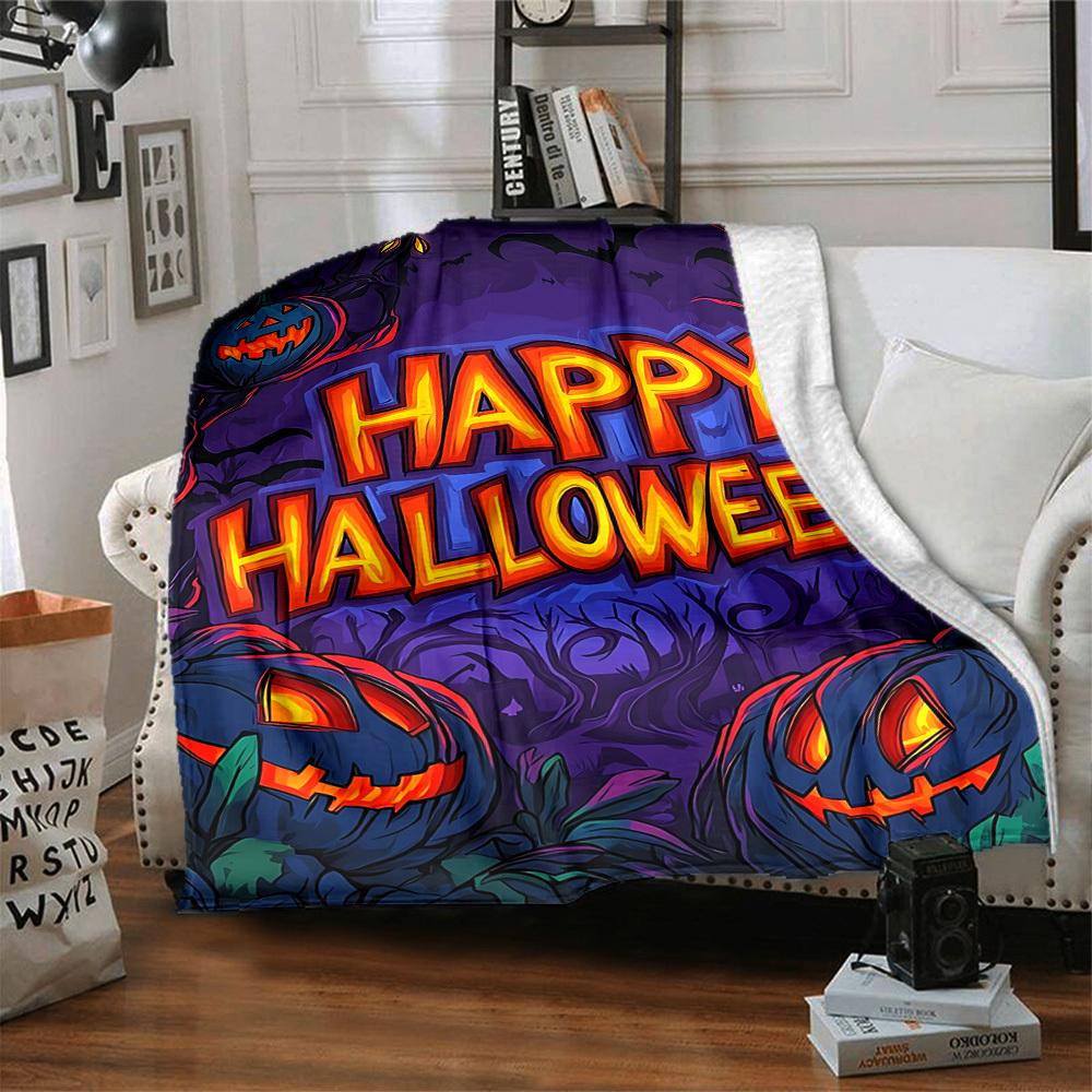 1pc Halloween Pumpkins Blanket, Lightweight Flannel Fleece with Digital Printing, Soft Warm for Sofa, Travel, Camping, Office, Couch, Chair, and Bed,