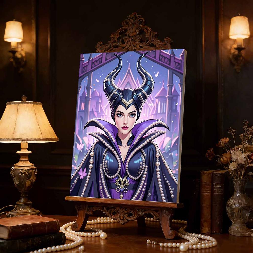 Handmade Maleficent Series Pearl Effect Frameless Art | Dark Castle & Curved Horn Cool Atmospheric Wall Art for Modern Living Room Home Decor