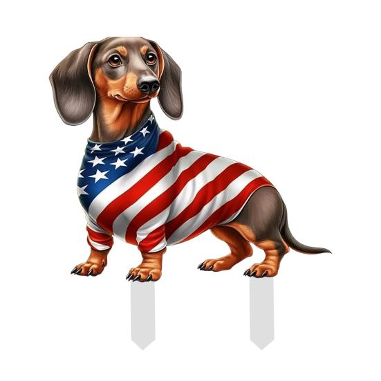 4th of July Decorative Garden Stake Patriotic Sausage Dog Yard Sign Independence Day Lawn Patio Sign for Memorial Day Outdoor Decor