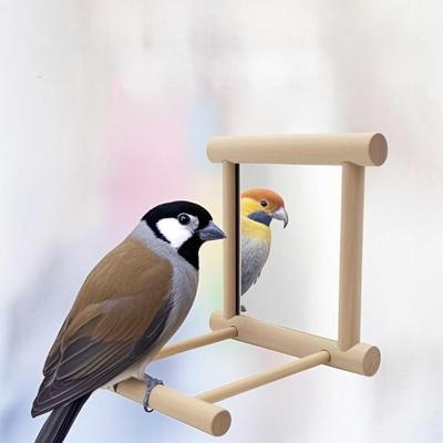 Simple Solid Wood Mirror Bird Stand, Climbing Platform, Bird Glass Mirror Stand, Bird Parrot Stand