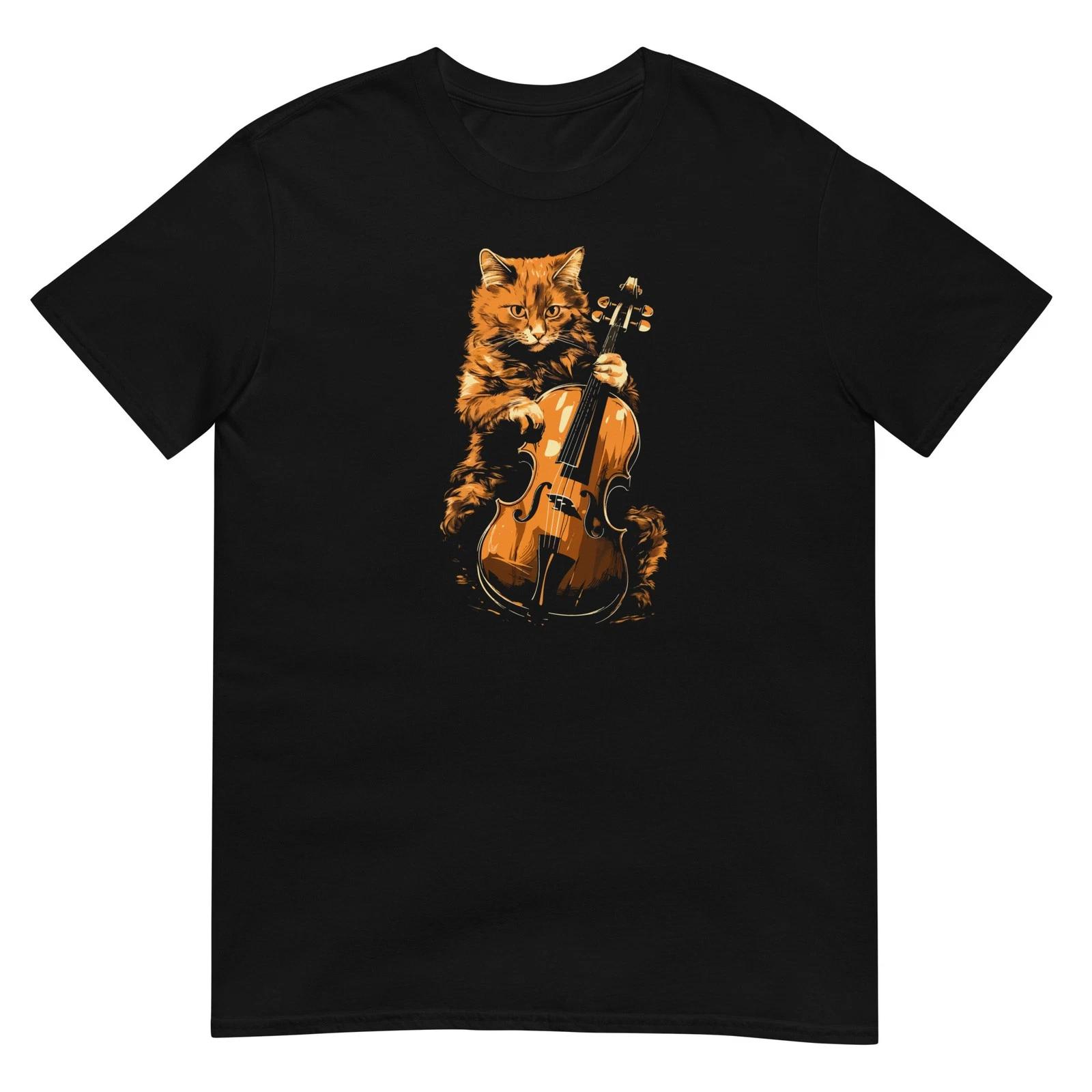 Cat Tshirt Cello Player Violin Tee Kitty Cats Lover Pet T-Shirt Unisex Design 4XL