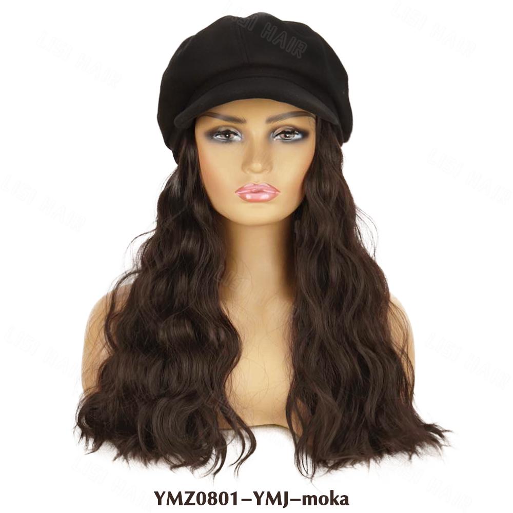 

MISS WIG Парик из синтетического берета и рыбацкой шляпы, наращивание парика, длинный волнистый парик для женщин, повседневная вечеринка 50cm