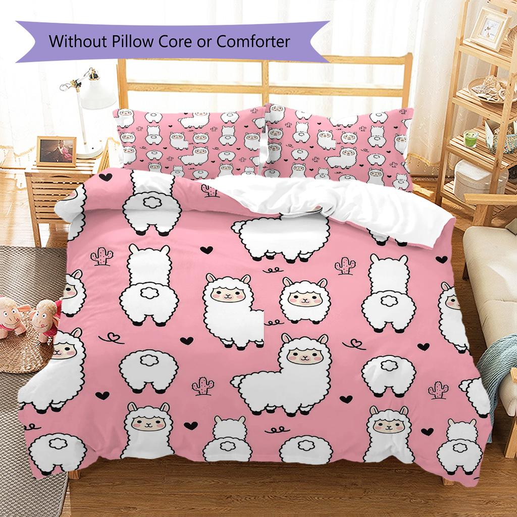 Pink Cartoon Art Pattern Bedding,Quilt Set Quilt Cover Pillowcase Home Birthday Gift (1 * Duvet Cover + 2 * Pillowcase, Without Core)