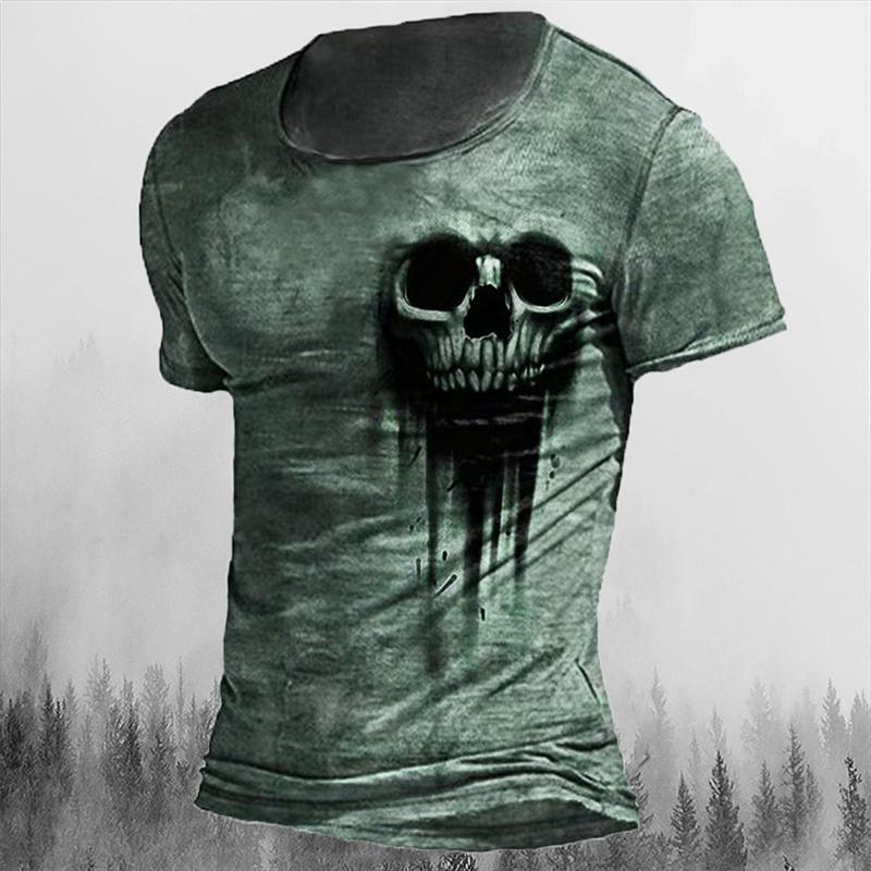 Men's Retro Skull Pattern T-shirt Horror Print Men Tops Hip-hop Rock Street Outfit O-neck Short Sleeved T-shirt Oversized Tshirt