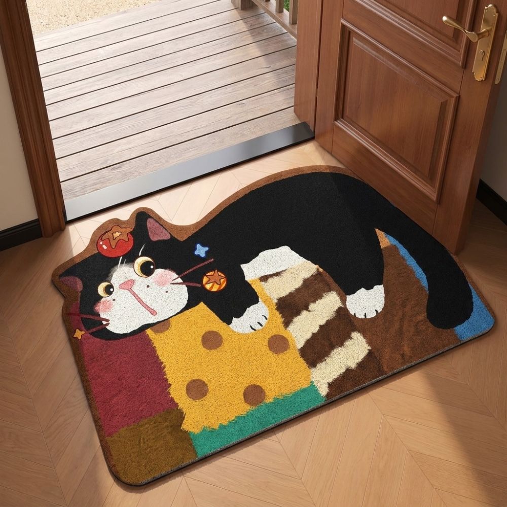 Absorbent Cartoon Cat Carpet Irregular Shaped Shower Carpet Soft Bathroom Floor Mat Bedroom