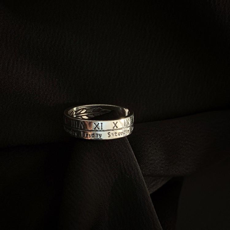 925 Silver Unique Roman Numeral Ring Adjustable Size For Women Trendy Piece Fashion