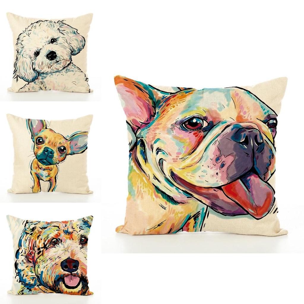 Adorable Pet Dog Pillow Cover In Linen Blend For Cozy Sofa And Office Decor
