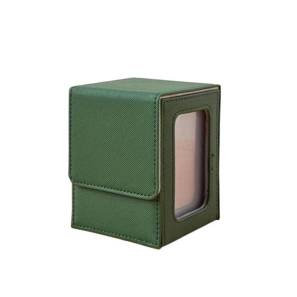 

PU Window Collection Box Moisture-proof Magnetic Closure Card Deck Box with Lid Stain-resistant Trading Card Storage Box зелёный