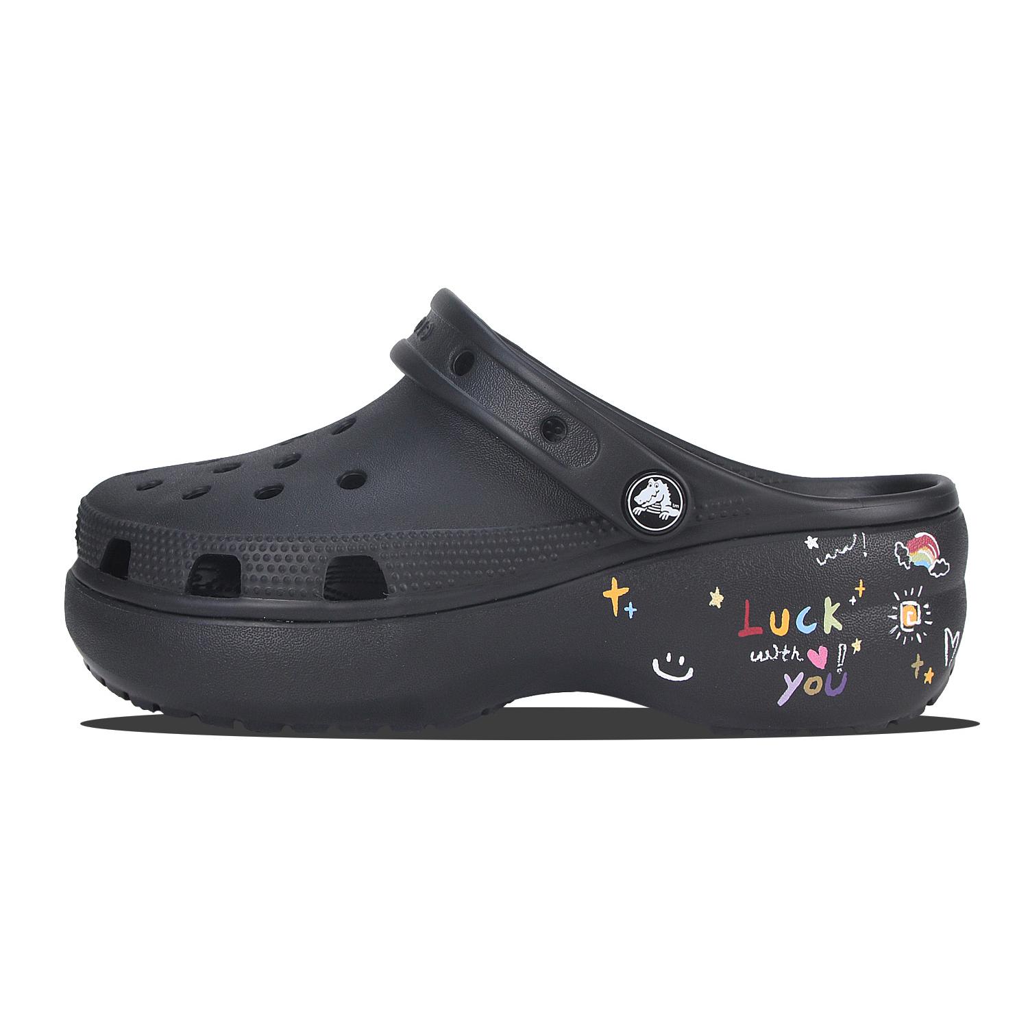 Crocs Classic Platform Clog Lucky Rainbow Clogs Women s Black 206750-001(Team298-) 37-38