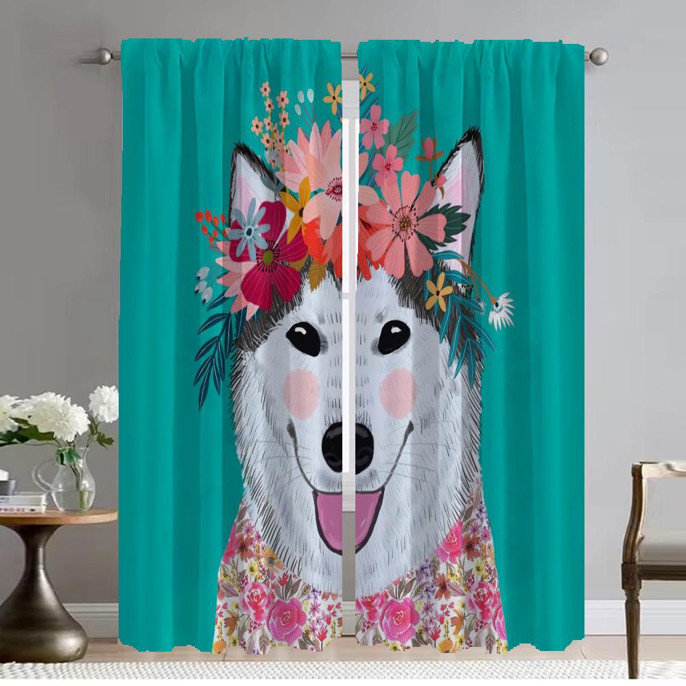 Floral Friends Animal Modern Living Room Curtains 2 Pieces Home Interior Curtains for Camera Tulle for Bedroom Blackout Curtain