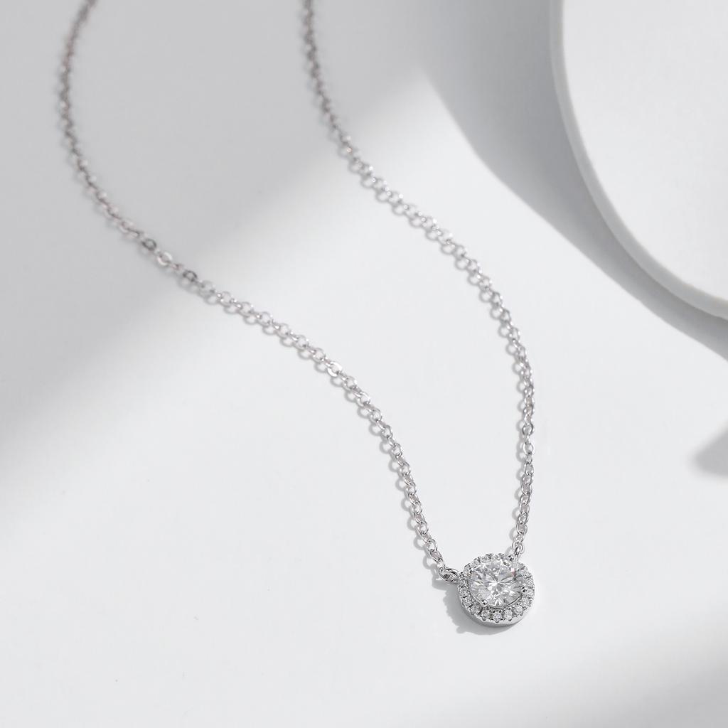 MODIAN 0.8 Carat D Classic Halo Moissanite Pendant Necklace 925 Silver Lab Diamond Wedding Jewelry For Women