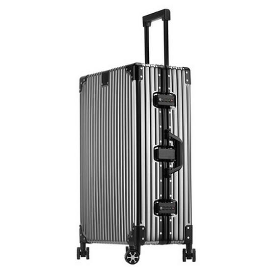 20" Aluminum-Magnesium Alloy Trolley Case - Unisex Metal Travel & Business Suitcase with Leather Accents