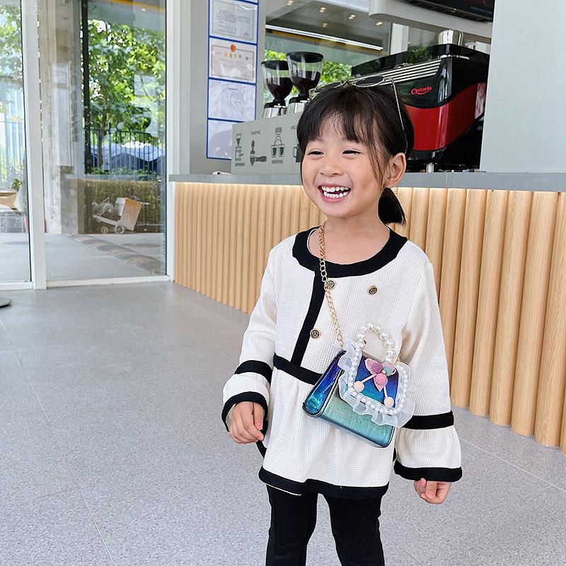 Trendy Mini Pu Crossbody Bag For Kids Featuring Stylish Bow And Pearl Design