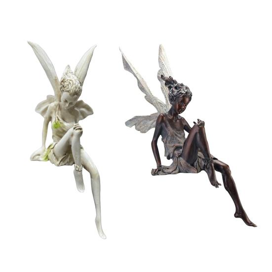 Blumenfeenstatue, geflügelte Feenfigur aus Kunstharz, Feenskulptur für den Garten im Freien, für die Dekoration von Haus, Veranda, Rasen und Hof
