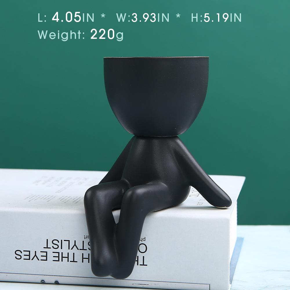 Creative Black Figure Flower Pot Plant Cactus Potted Abstract Ceramic Figure Flower Pot Figurine Coffee Table Living Room Decor