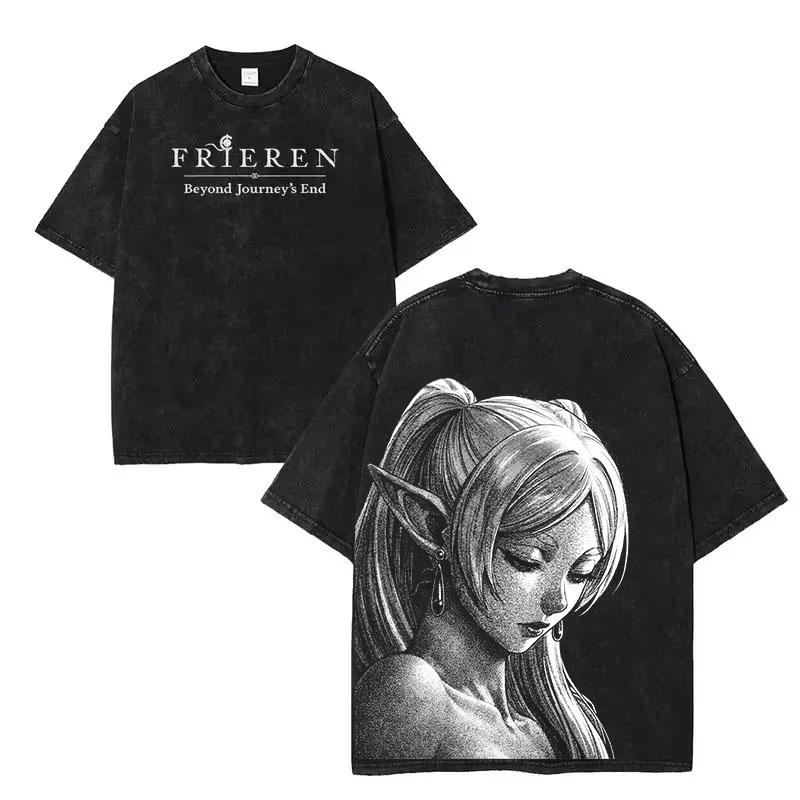 

Anime Frieren Printed T-shirt Trendy Vintage Y2k Washed Tshirt Men Women Clothing Top Summer Short Sleeve 100% Cotton Tee Shirt 7XL