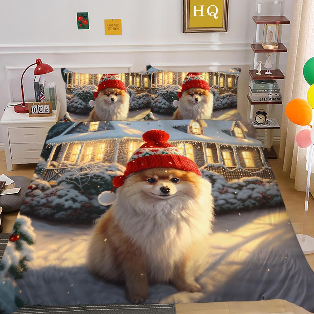 Christmas Dog Three-Piece 3D Digital Printing Home Textile Bedding Spot