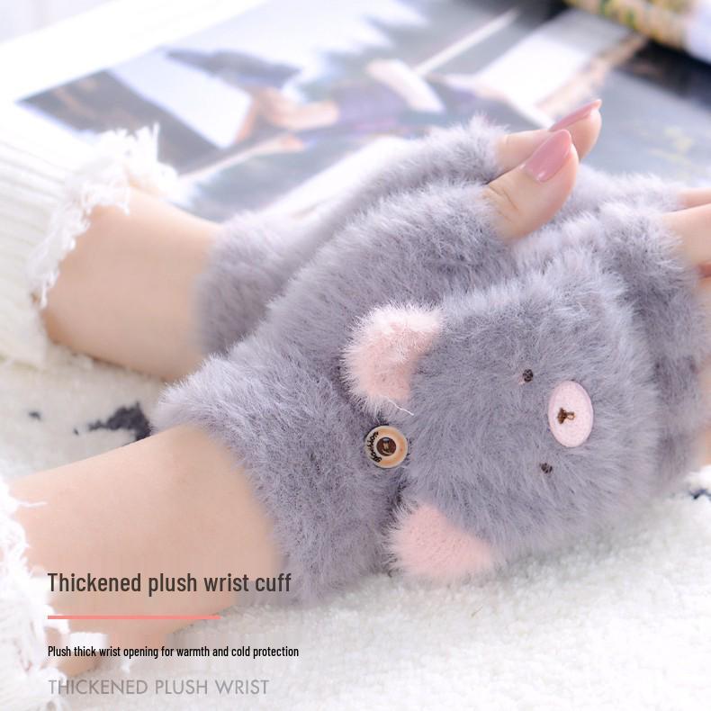 Women's Cute Little Bear Half-Finger Gloves - Autumn/Winter Warm Gloves
