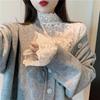 Plus Size Women's Lace Inner Shirt: Elegant Long Sleeve Mesh Top for Autumn/Winter