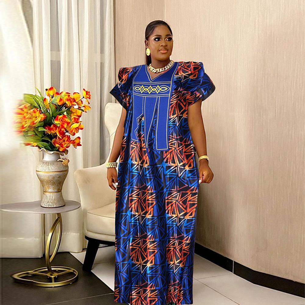 African Plus Size Embroidered Print Long Dress for Women
