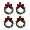 Mini Christmas Cabinet Wreaths 5.1 Inch Small Kitchen Xmas Decor with Red Ribbon Bow Plastic Rattan Fabric Window Door Office Holiday Decoration