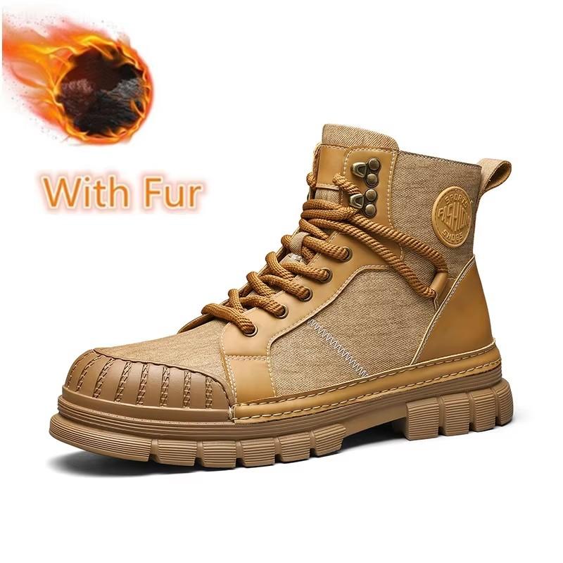 Fashion Fashion Motocross Ankle Boots for Men Winter Boots Lace-Up Botas Men's Leather High Top Outdoor Shoes Men's Plush Snow Boots