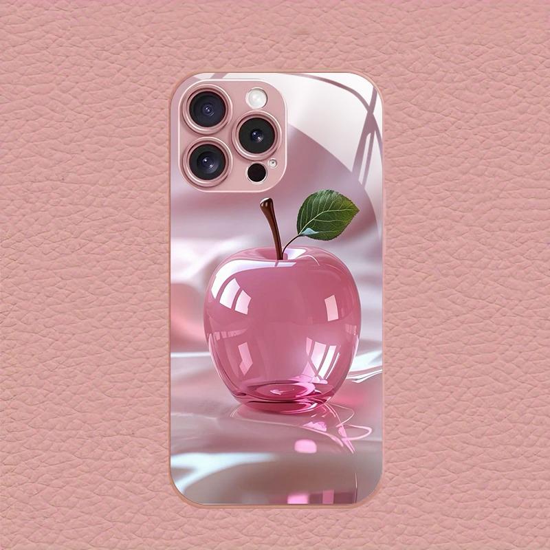 Pink Crystal For Apple Pattern Pink Metallic Paint Glass Phone Case For iPhone 11 12 13 14 15 16 17 Pro Max Plus 16E 17Air Cover