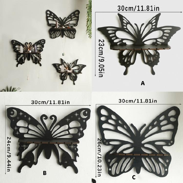 Kreatives Schmetterlingsform Holz Schweberegal Schmuck Kristall Display Wandregale für Schlafzimmer Wohnzimmer Dekoration