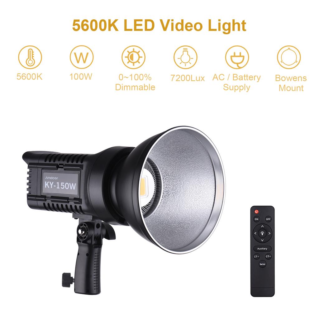 LED Video Light Studio Portrait Lamp 100W Daylight 5600K CRI93+ TCLI95+ 16000LM Brightness Dimmable Bowens Mount with