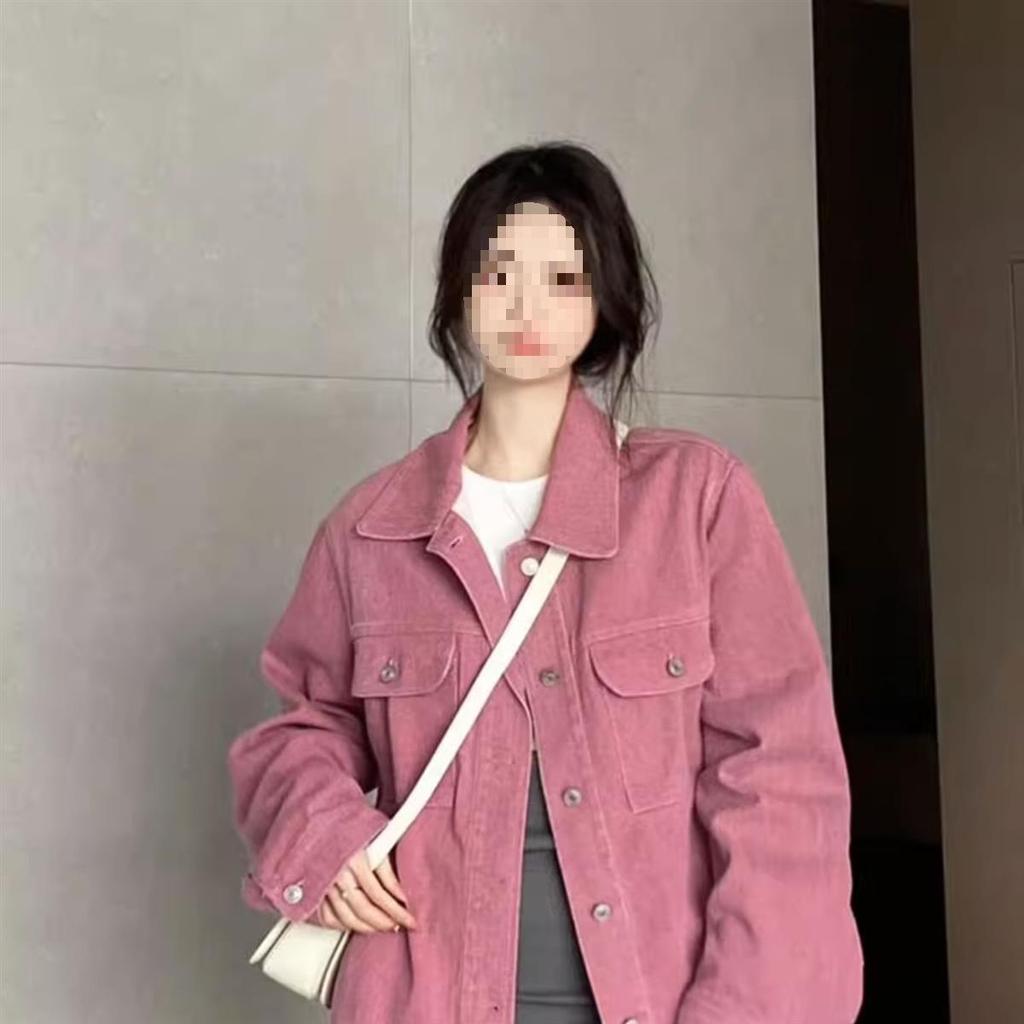 Women's Retro Rose Pink Denim Jacket – American and Hong Kong Style, Loose Fit, Versatile for Spring & Autumn