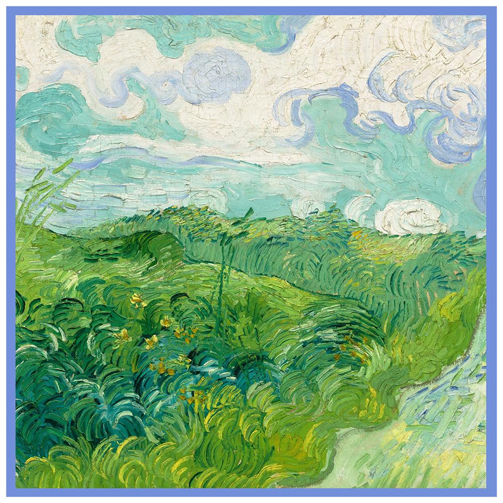 New Design Shawl Green Field Printed Silk Scarf Square Scarves Lady Wraps Kerchief Woman Neck Shawl Wraps Echarpes Hijabs 90CM
