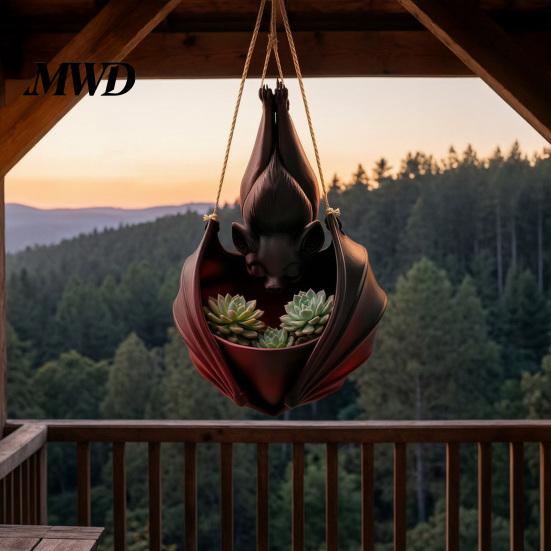 Alternative Gardening Supplies Hanging Bat Plant Pot, Halloween Shaped Planter, 3D Printed Gothic Outdoor Decorations Flower Holder for Indoor